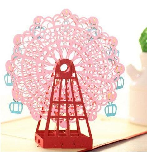 3D Handmade Ferris Wheel Greeting Card Pink - Nexellus