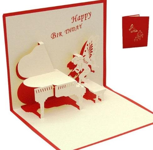 3D Pop Up Birthday Greeting Card - Angel playing Piano - Nexellus