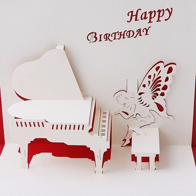 3D Pop Up Birthday Greeting Card - Angel playing Piano - Nexellus