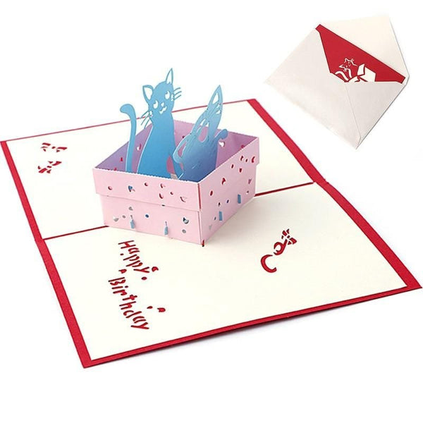 3d Pop Up Cat in Box Birthday Greeting Card - Nexellus