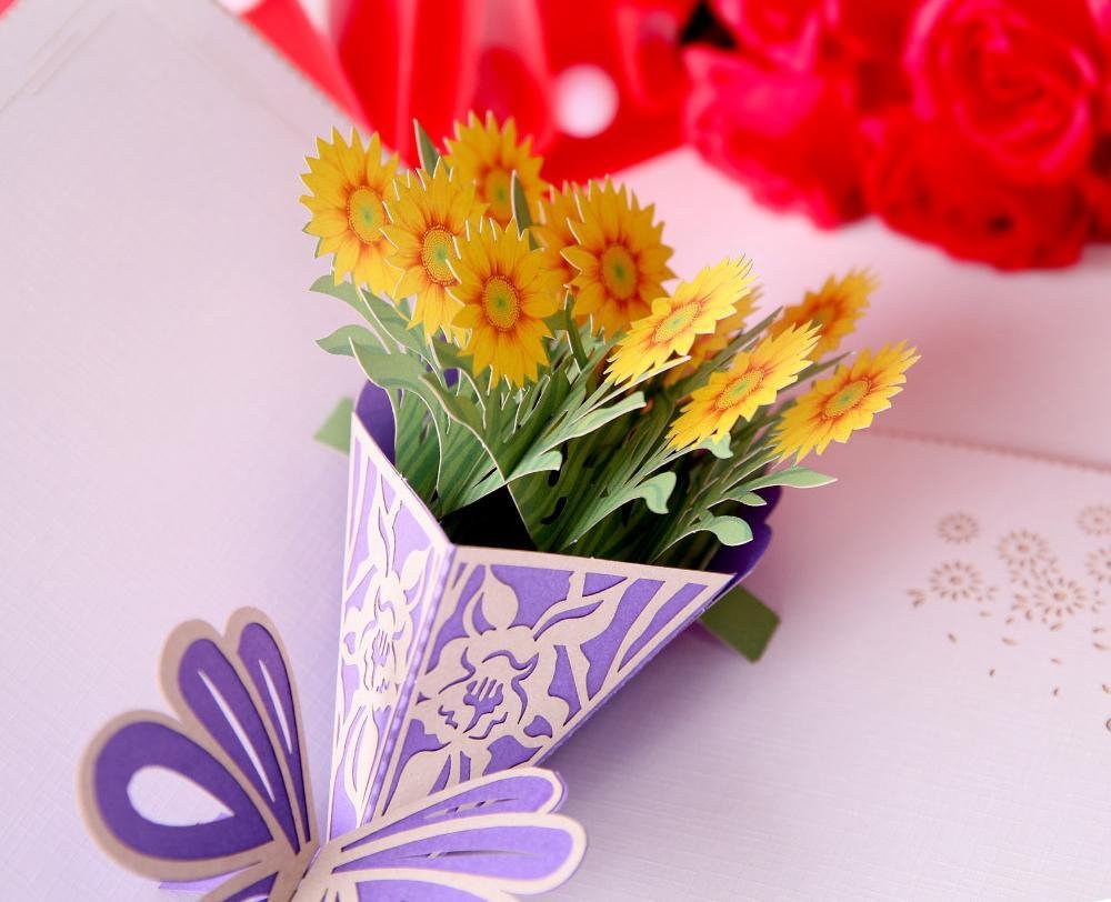 3D Pop Up Sun Flower Bouquet Greeting Card - Nexellus