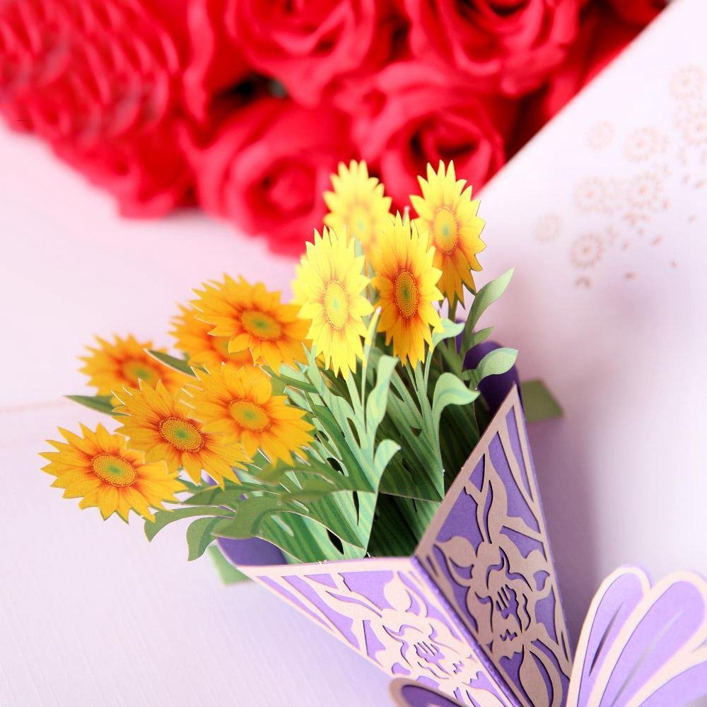 3D Pop Up Sun Flower Bouquet Greeting Card - Nexellus