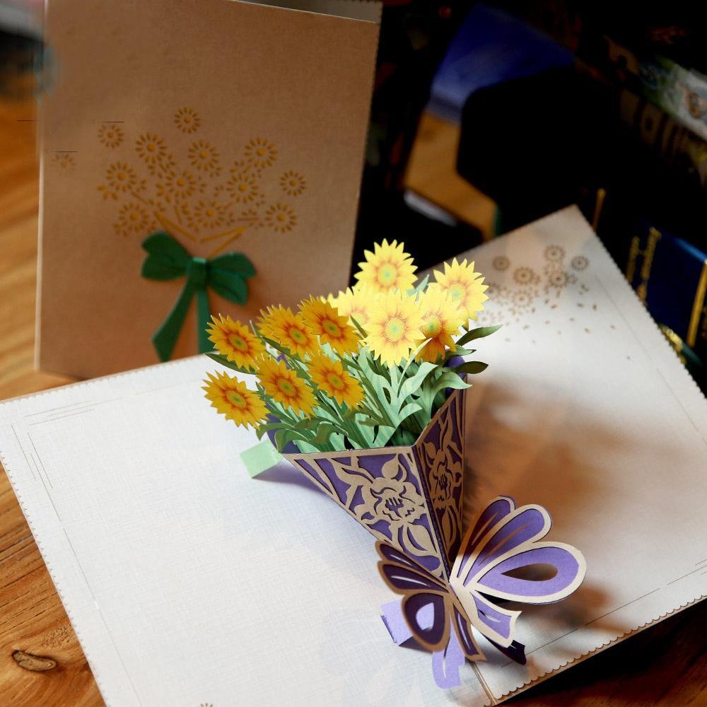 3D Pop Up Sun Flower Bouquet Greeting Card - Nexellus