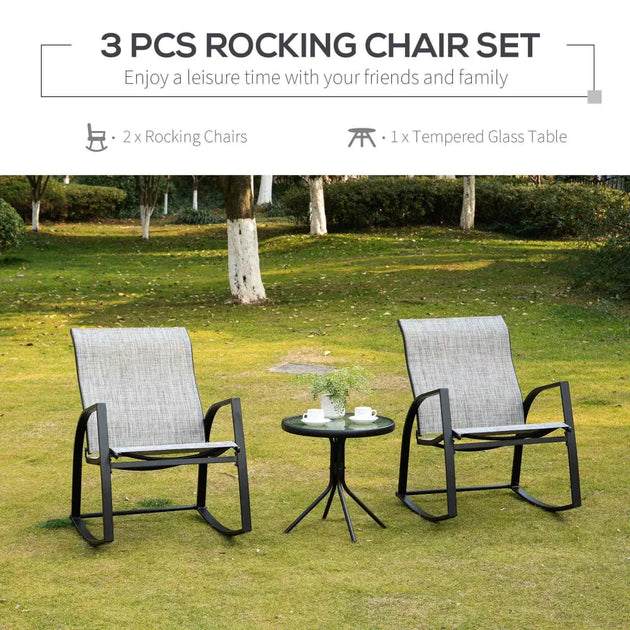 3pc patio bistro set 2 rocking chairs and tempered glass table coffee Nexellus