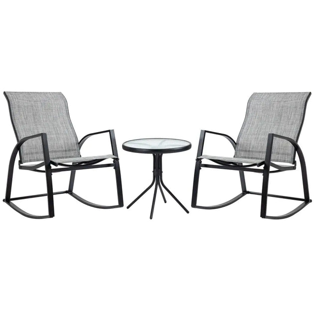 3pc patio bistro set 2 rocking chairs and tempered glass table coffee Nexellus