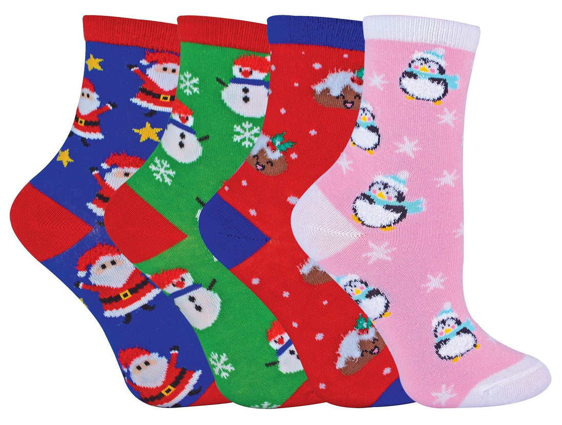 4 Pairs Kids Cotton Rich Christmas Socks - Nexellus