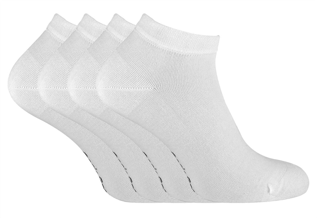 4 PAIRS Mens Bamboo Trainer Socks - TR1 (7 - 11 UK / White) - Nexellus