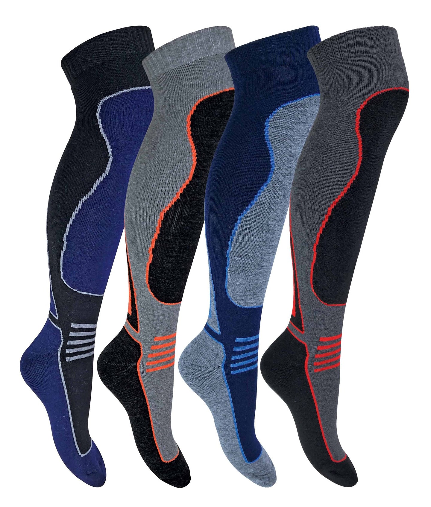 4 Pairs Mens Knee High Wool Blend Ski Socks - Nexellus