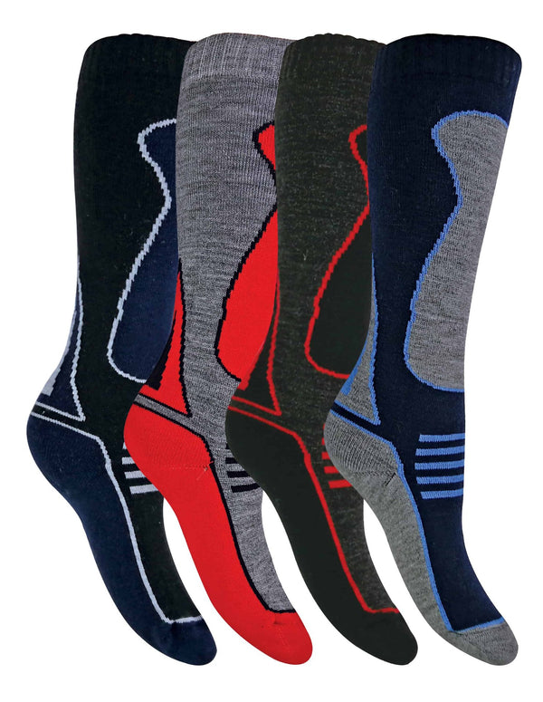 4 Pairs Mens Knee High Wool Blend Ski Socks - Nexellus