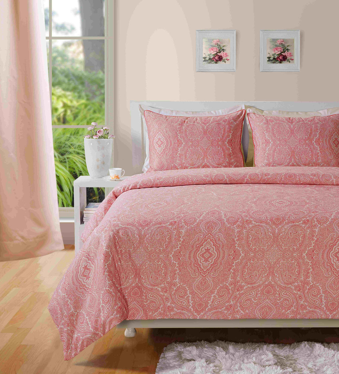 400 TC - Cotton Rich Paisley Print Duvet Cover Set Red [King] - Nexellus