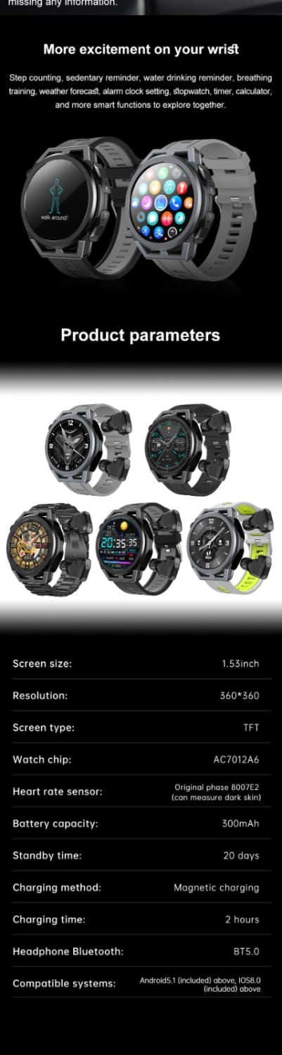 N18 smart watch tws two in one bluetooth local playback nfc