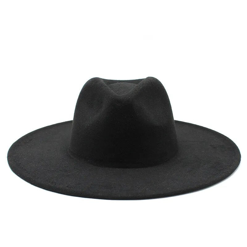 Sombrero fedora de ala ancha clásico sombrero de lana blanco negro hombres y