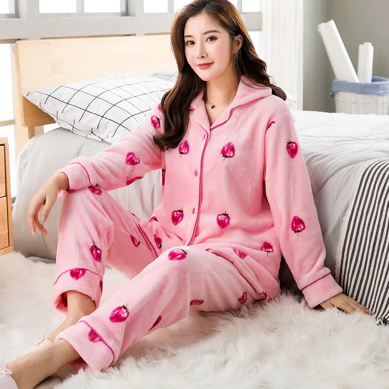 Plus coral fleece love warm mink fleece homewear set