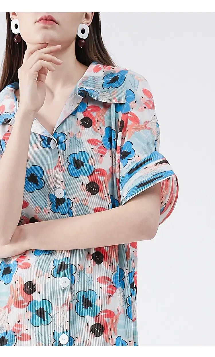 Miyake robe à fleurs plissée printemps été cardigan femmes