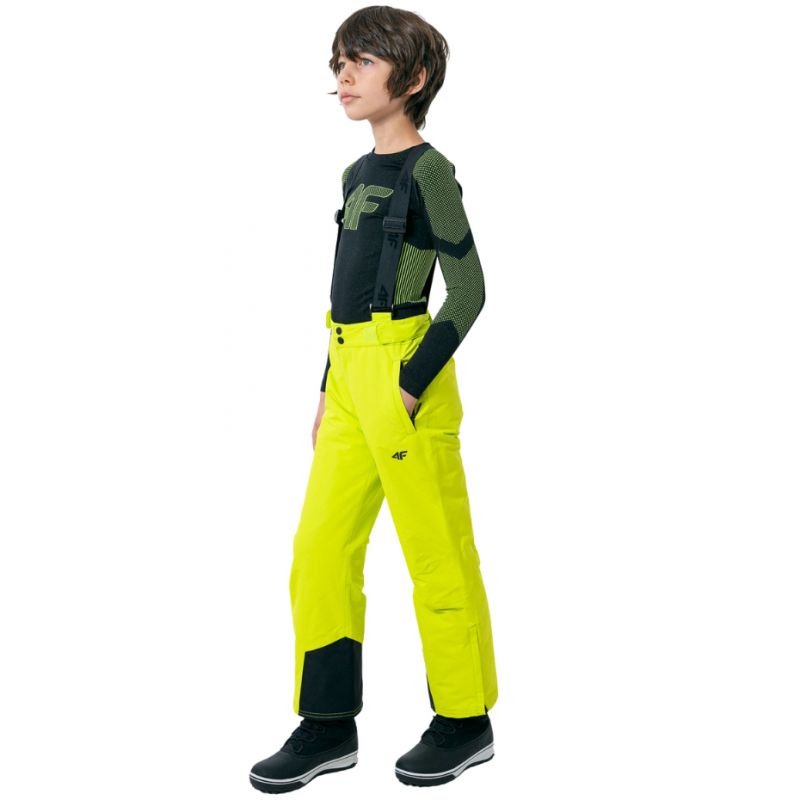 4F Kids Juicy Green Ski Pants HJZ22 JSPMN001 45S with Adjustable Suspenders and Snow Stoppers - Nexellus