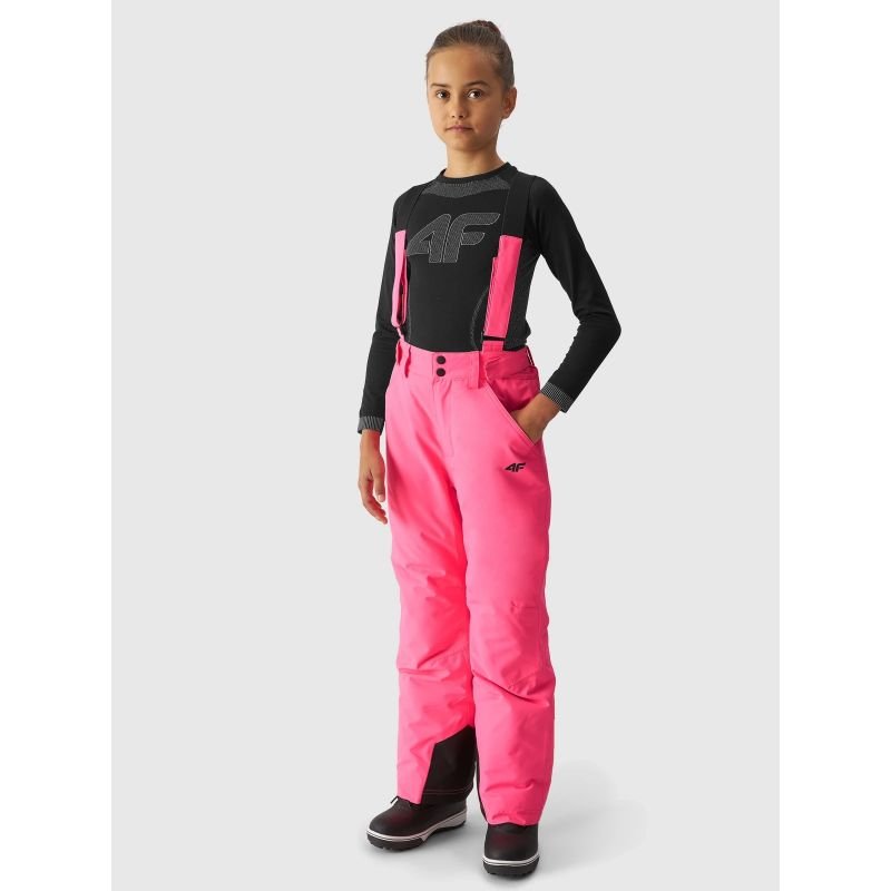 4F Kids Pink Ski Pants with Suspenders, NeoDry 8000 Membrane, Insulated, Zippered Legs - Nexellus