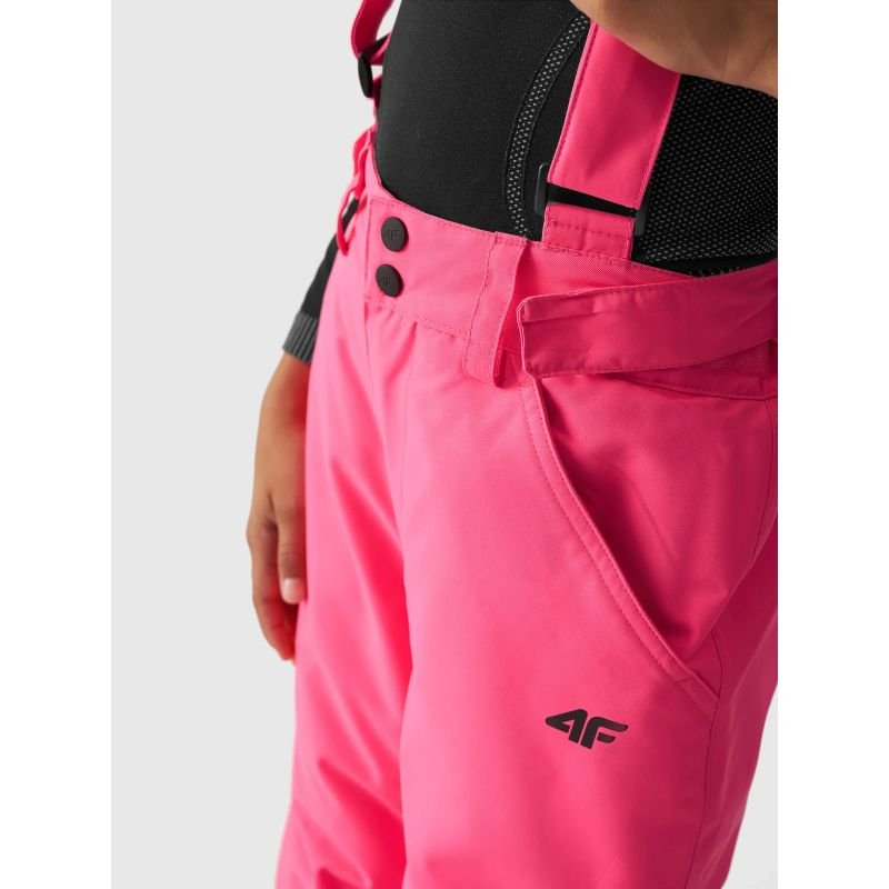 4F Kids Pink Ski Pants with Suspenders, NeoDry 8000 Membrane, Insulated, Zippered Legs - Nexellus