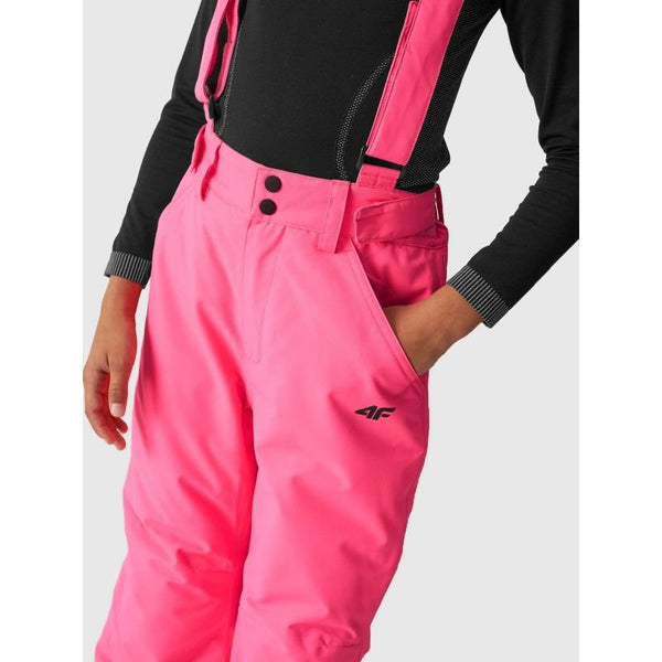 4F Kids Pink Ski Pants with Suspenders, NeoDry 8000 Membrane, Insulated, Zippered Legs - Nexellus