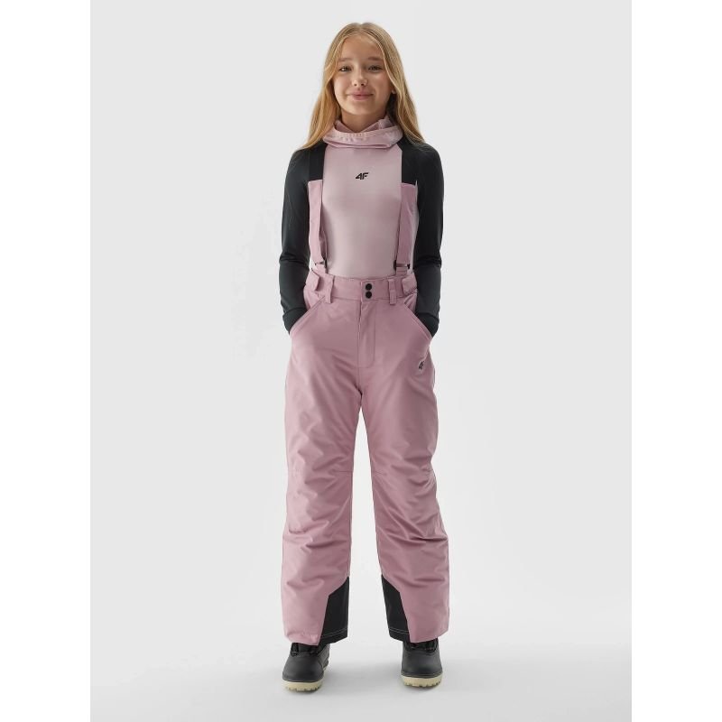 4F Kids Ski Pants With Suspenders, NeoDry 8000 Membrane, Insulated & Water Resistant, Pink - Nexellus