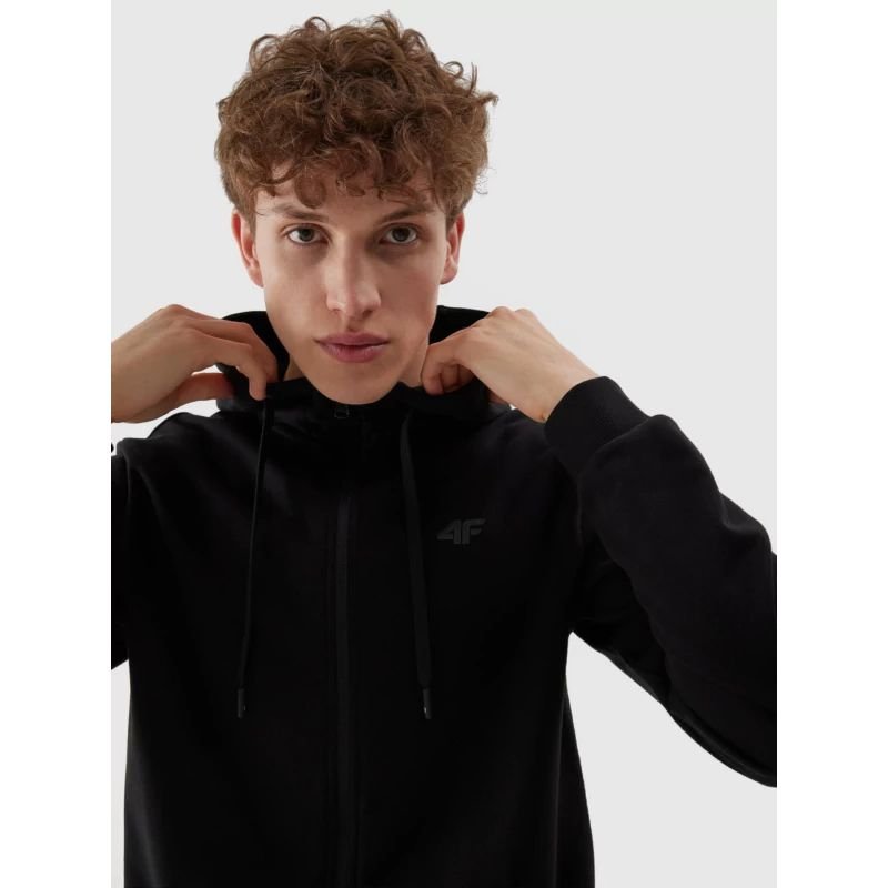 4F M695 Men's Black Zipped Hoodie Sweatshirt with Adjustable Hood and Soft Elastic Fabric - Nexellus