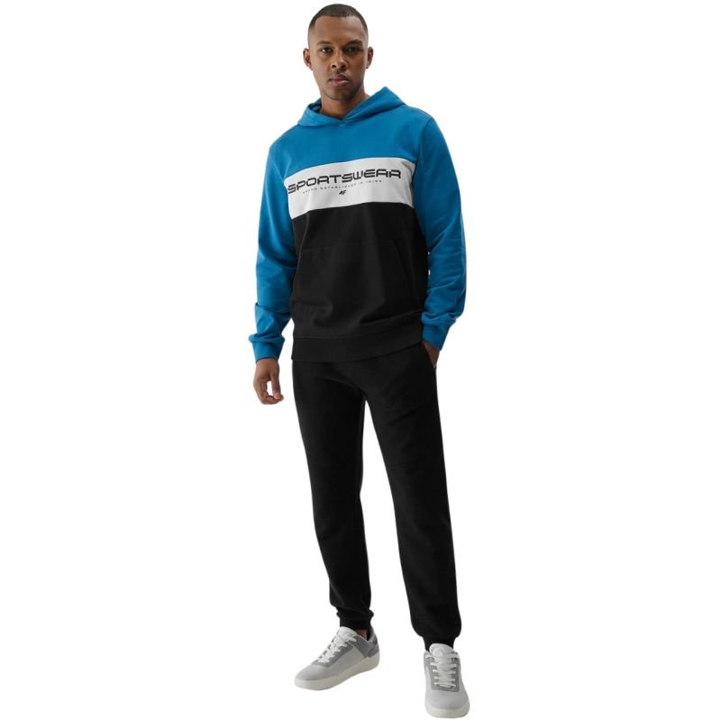 4F Men's 33S Blue French Terry Hoodie Sweatshirt with Kangaroo Pocket and Ribbed Cuffs - Nexellus