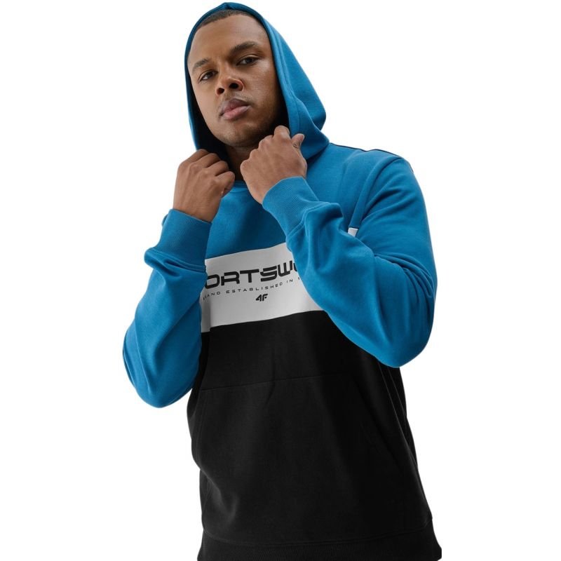 4F Men's 33S Blue French Terry Hoodie Sweatshirt with Kangaroo Pocket and Ribbed Cuffs - Nexellus