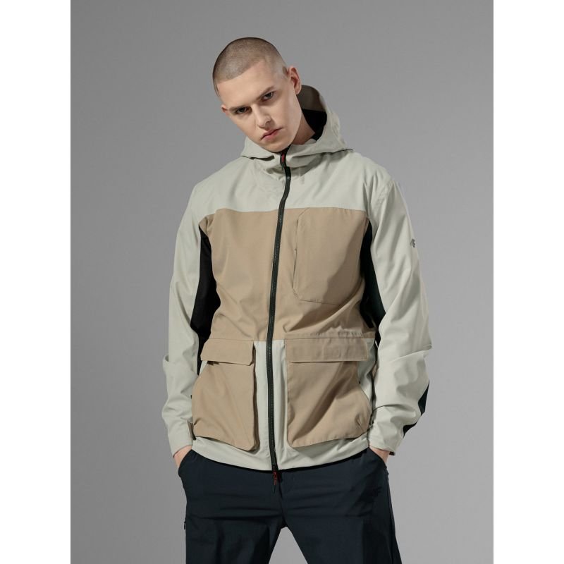 4F Men's Beige Jacket H4L22 - KUM060 - Waterproof, Windproof, Adjustable Hood, Multiple Pockets - Nexellus