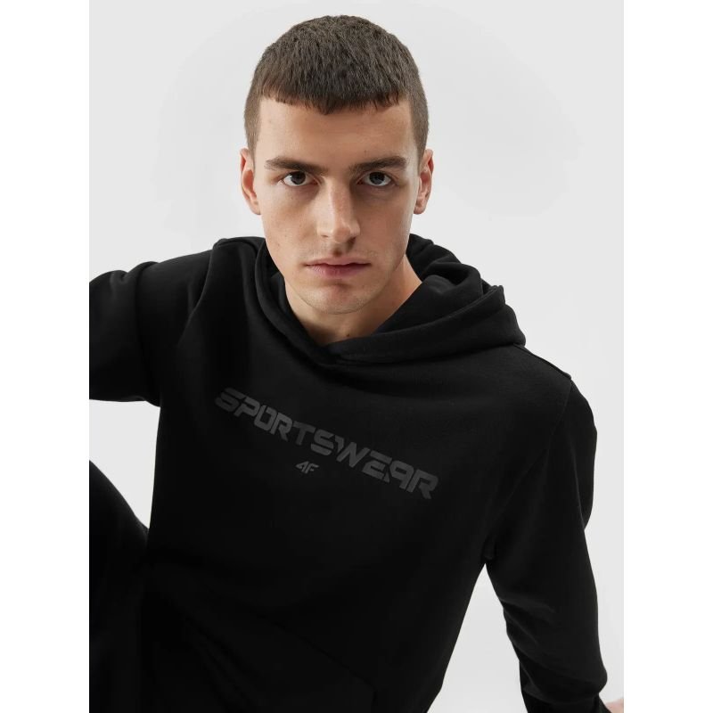 4F Men's Black Hooded Sweatshirt 4FAW23TSWSM0773 - 20S - Comfortable Cotton, Classic Cut, Modern Design - Nexellus