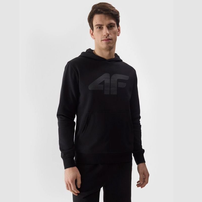 4F Men's Black Hoodie Sweatshirt with Built - In Hood and Front Pocket, Cotton - Polyester Blend - Nexellus