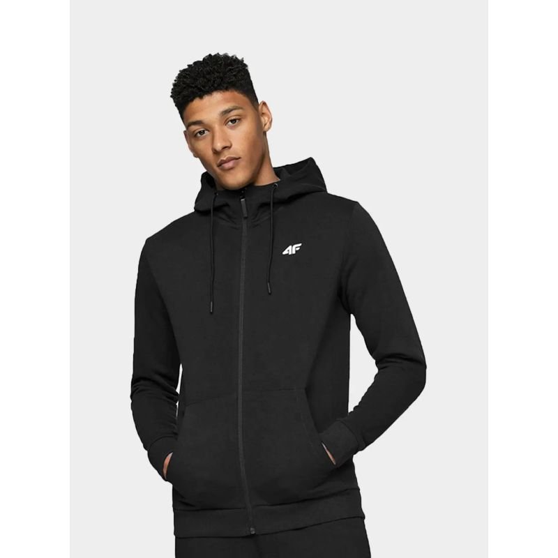 4F Men's Black Zippered Hoodie Sweatshirt with Hood, Comfortable Fit & Functional Pockets - Nexellus