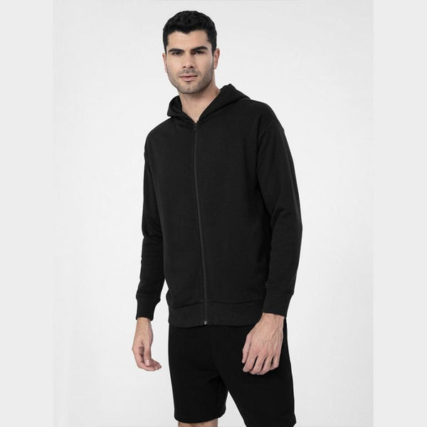 4F Men's Black Zippered Hoodie Sweatshirt with Pockets and Ribbed Cuffs - M 4FSS23TSWSM264 20S - Nexellus