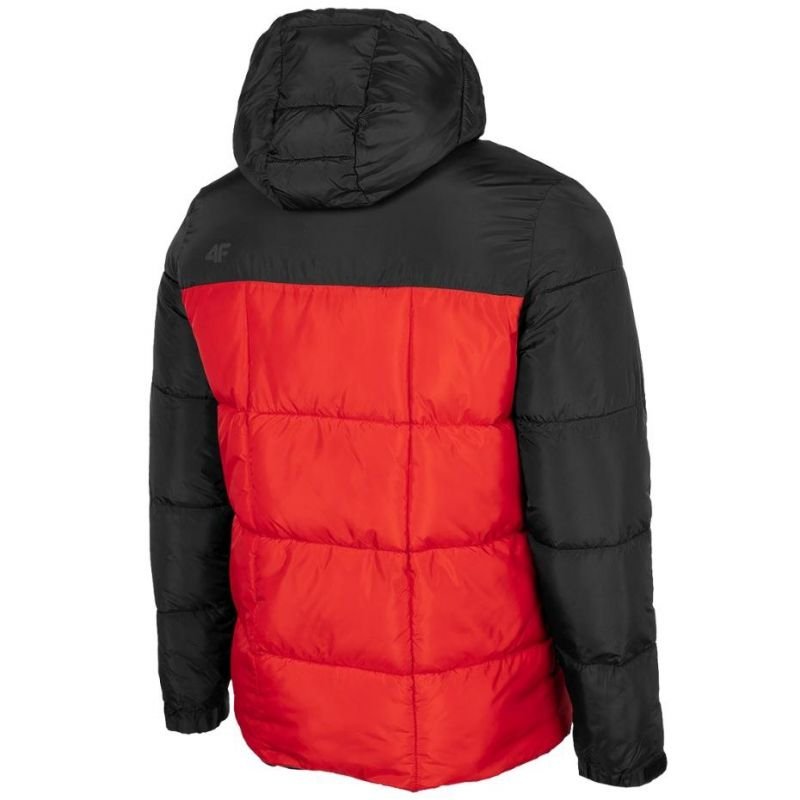 4F Men's Dark Red Quilted Down Jacket H4Z22 KUMP009 61S with Hood and 3 Zipped Pockets - Nexellus