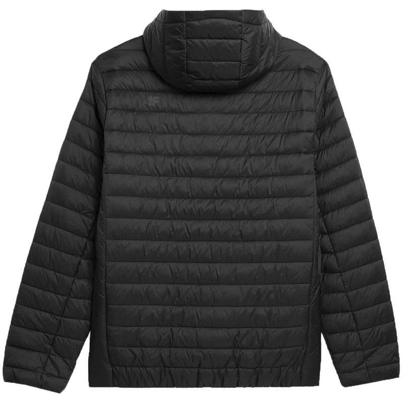 4F Men's Down Jacket 4FAW23TDJAM240, Deep Black, 100% Recycled Polyester, Fixed Hood, Windproof Flap - Nexellus