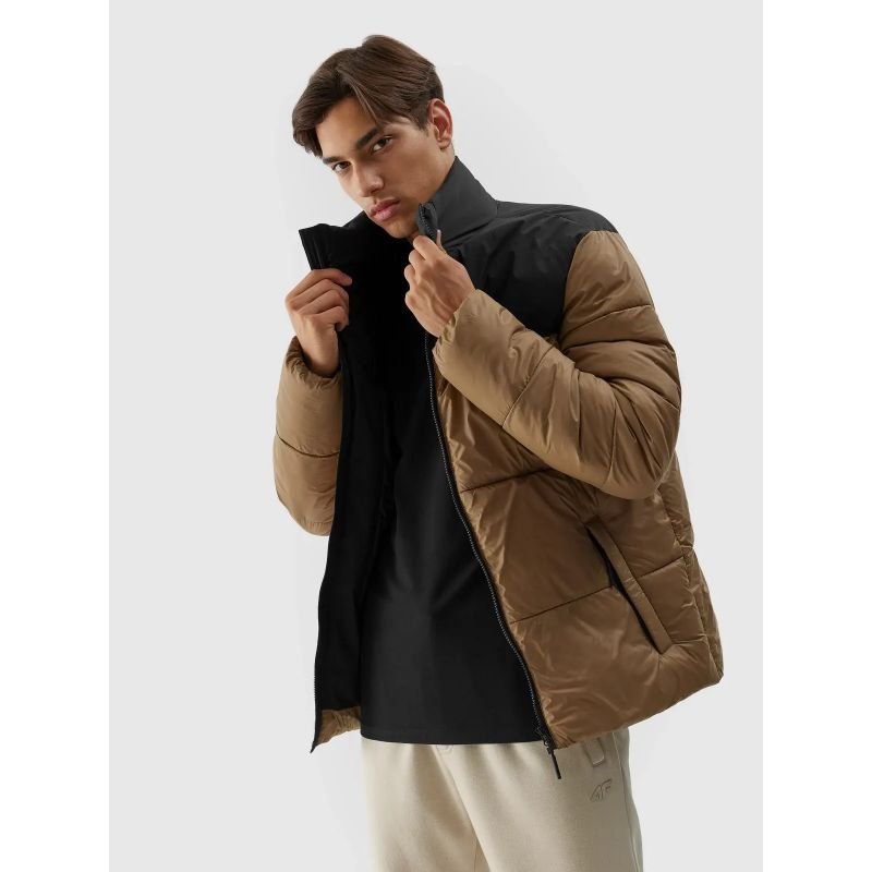 4F Men's Down Jacket 4FWAW23TDJAM348 in Brown - Loose Cut with Velcro Pocket for Everyday Use - Nexellus