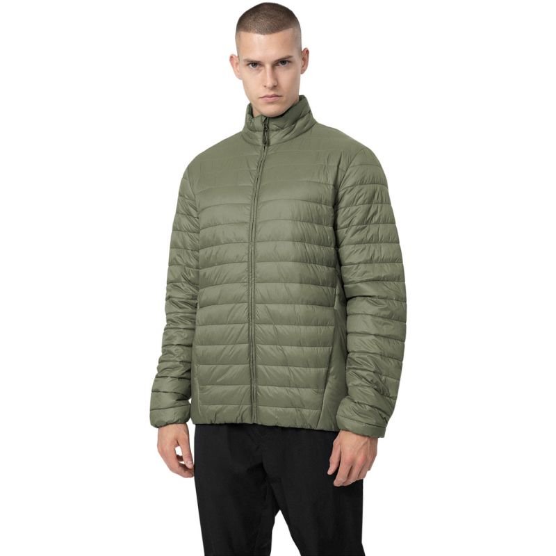 4F Men's Down Jacket M084 Olive Green Water - Repellent with Stand - Up Collar and Zip Pockets 44S - Nexellus