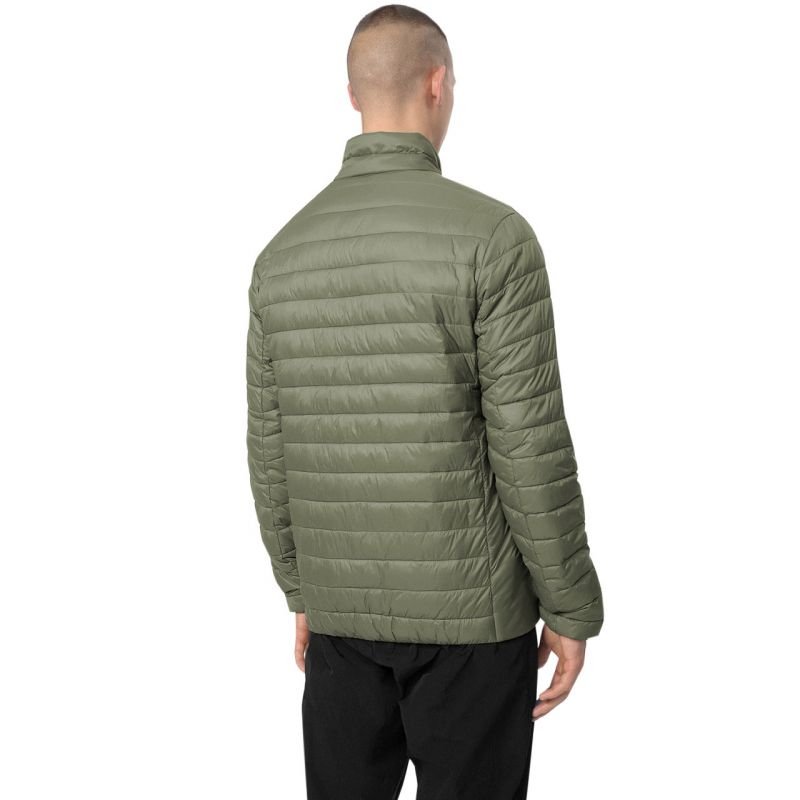 4F Men's Down Jacket M084 Olive Green Water - Repellent with Stand - Up Collar and Zip Pockets 44S - Nexellus