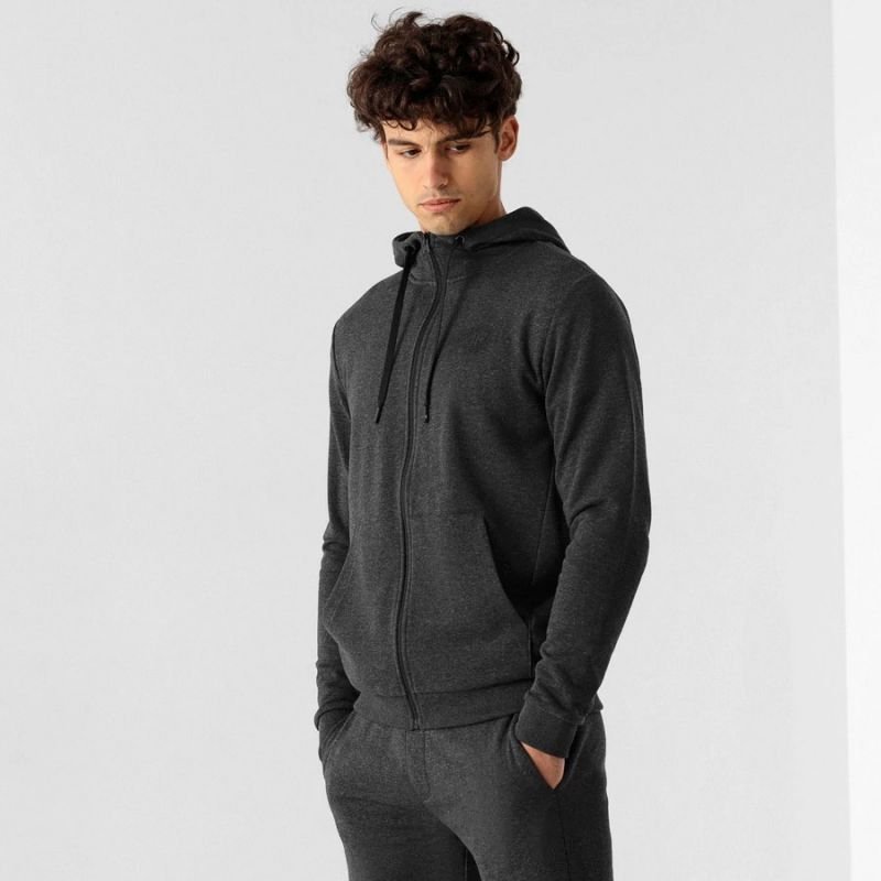 4F Men's Graphite Zipped Hoodie Sweatshirt with Hood and Pockets, Model NOSH4 - BLM35323M - Nexellus