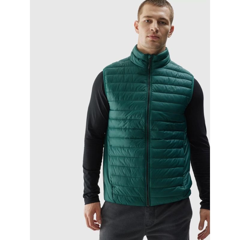 4F Men's Green Vest M062 4FAW23TVESM062 41S - Sleeveless, Zipper Pockets, Thermal Comfort, Hydrophobic Material - Nexellus