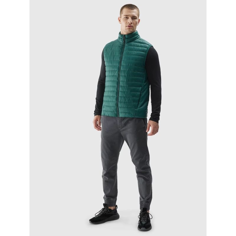 4F Men's Green Vest M062 4FAW23TVESM062 41S - Sleeveless, Zipper Pockets, Thermal Comfort, Hydrophobic Material - Nexellus