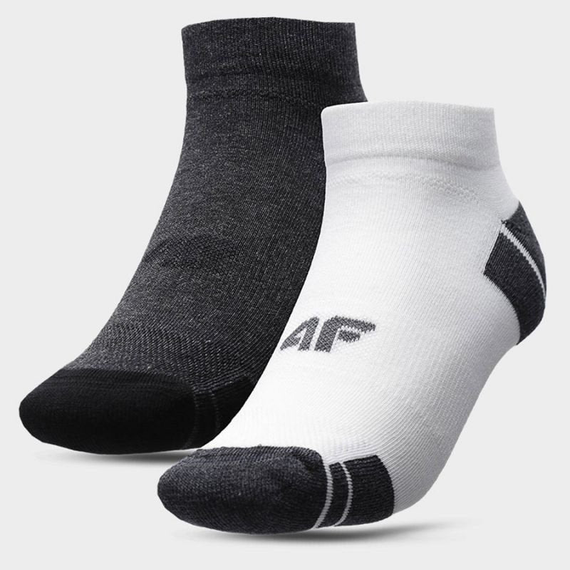 4F Men's Low Training Socks 2 Pairs, Cotton/Polyamide, Cube Height - White & Black 4FAW23USOCM200 91S - Nexellus