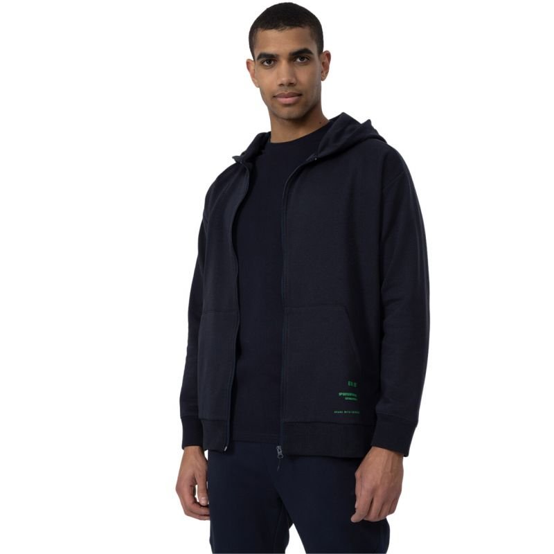 4F Men's Navy Zippered Sweatshirt With Pockets, Non - Adjustable Hood, Brushed Interior, 80% Cotton - Nexellus