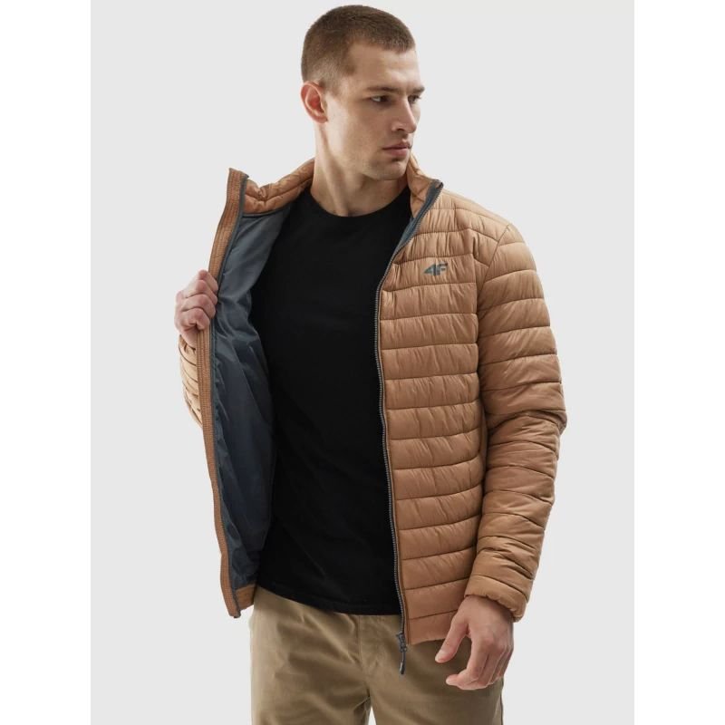 4F Men's Recycled Polyester Down Jacket M239, Lightweight, Water - Resistant, Beige/Brown - Nexellus