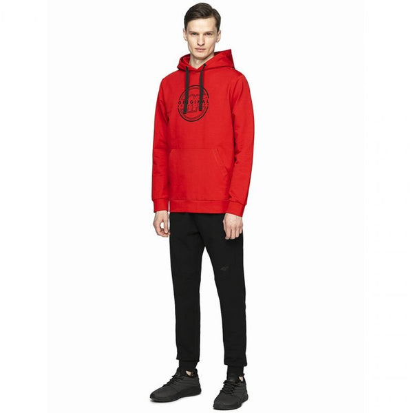 4F Men's Red Hooded Sweatshirt H4L21 BLM015 62S with Kangaroo Pocket, Cotton Blend, Comfortable Fit - Nexellus