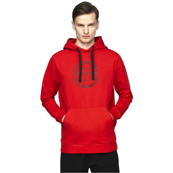 4F Men's Red Hooded Sweatshirt H4L21 BLM015 62S with Kangaroo Pocket, Cotton Blend, Comfortable Fit - Nexellus