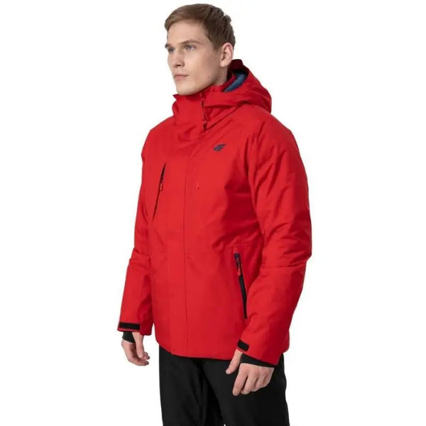 4F Men's Red Ski Jacket H4Z22 KUMN004 62S with Waterproof Protection, Detachable Hood, and Snow Skirt - Nexellus