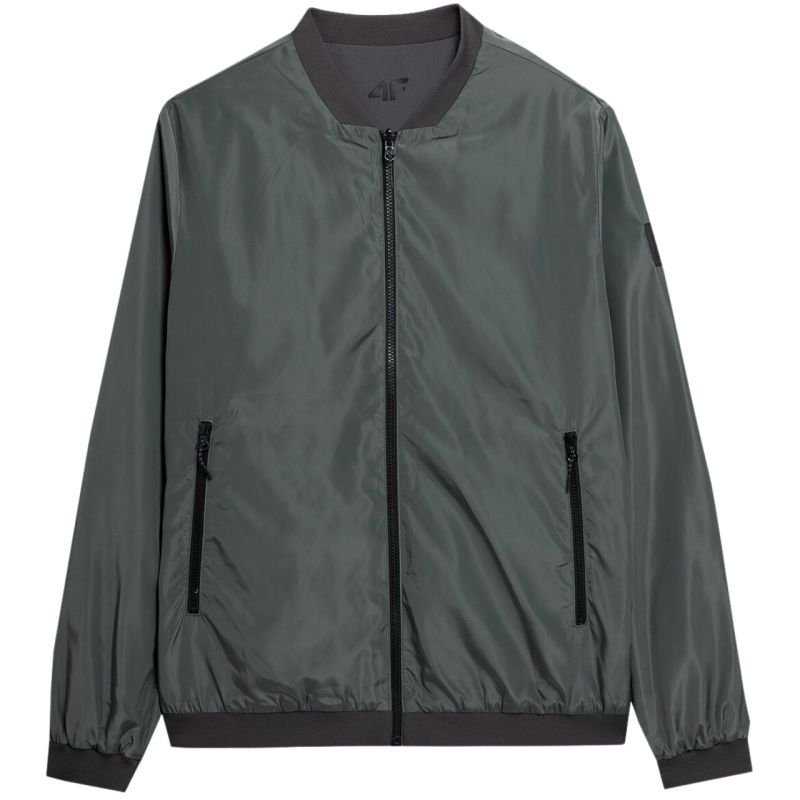 4F Men's Reversible Jacket M013 Olive/Gray with Glossy Finish, YKK Zipper, Hydrophobic Coating 4FSS23TJACM013 44S - Nexellus