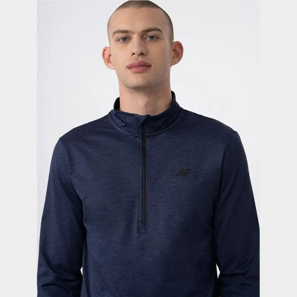 4F Men's Thermoactive Sweatshirt with 4FWarm Technology, Zippered Stand - Up Collar, Navy Blue - Nexellus