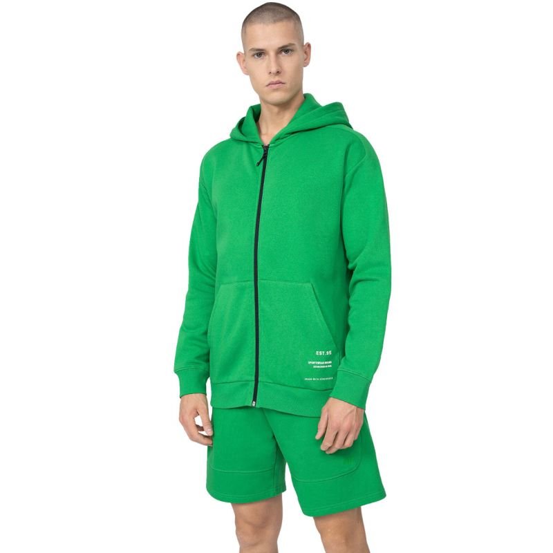 4F Men's Zippered Hoodie Sweatshirt, Green, Comfortable Cotton Blend, Standard Fit 4FSS23TSWSM23641S - Nexellus