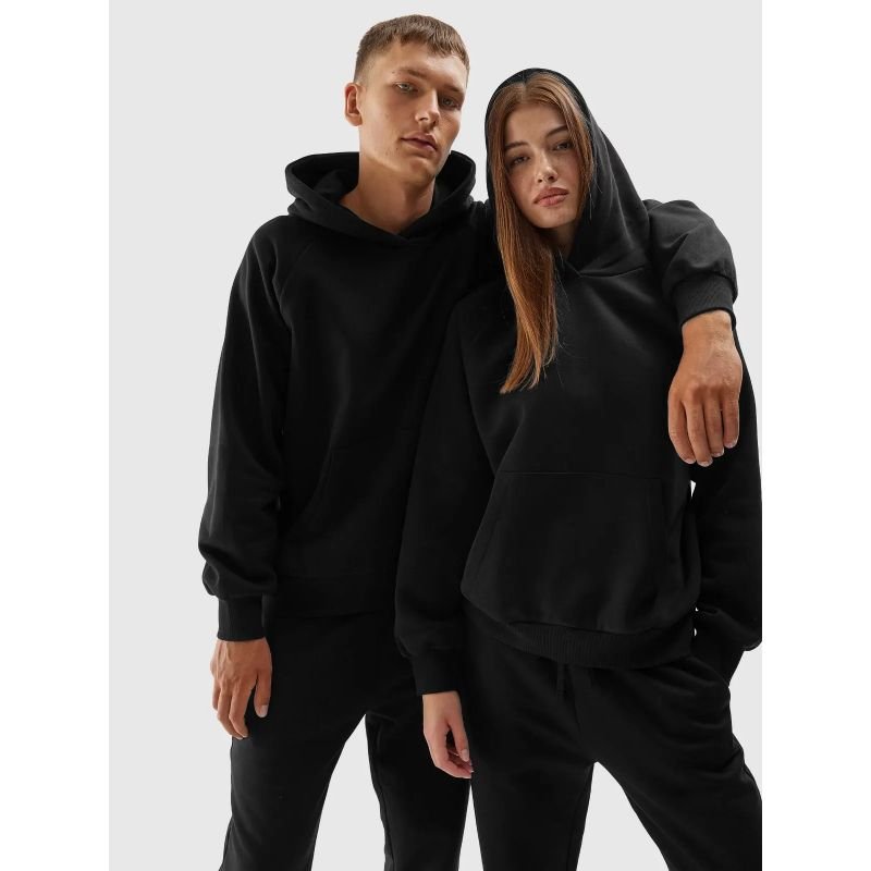 4F Unisex Black Hoodie Sweatshirt with Cuffs, Comfortable Cotton, Classic Urban Style - Nexellus