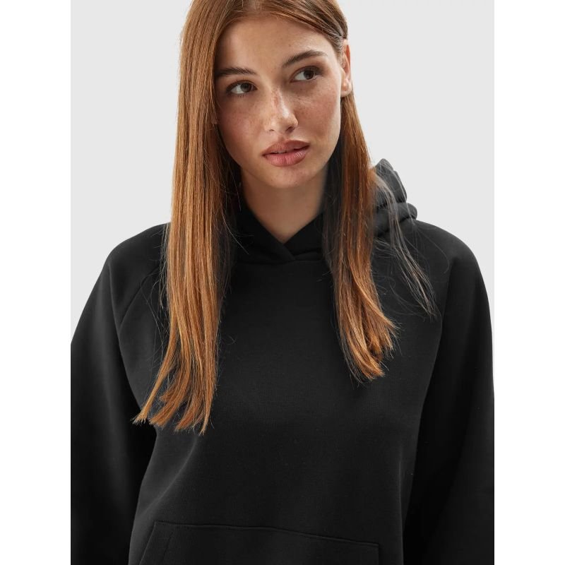 4F Unisex Black Hoodie Sweatshirt with Cuffs, Comfortable Cotton, Classic Urban Style - Nexellus